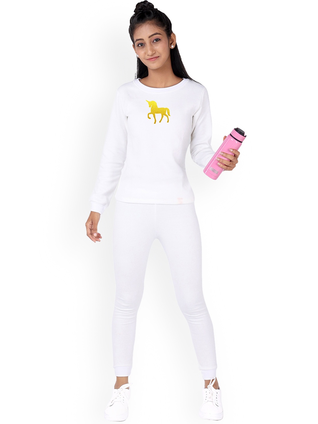 

DChica Girls White Solid Cotton Thermal Set