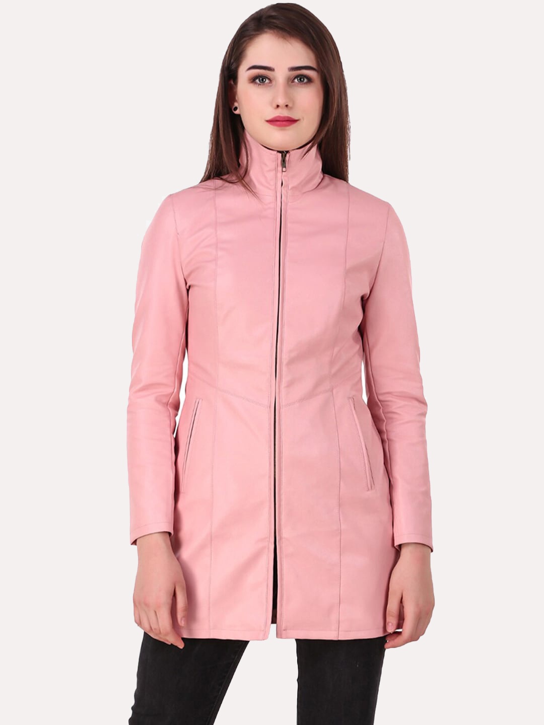 

Leather Retail Women Pink Longline Outdoor Tailored Jacket