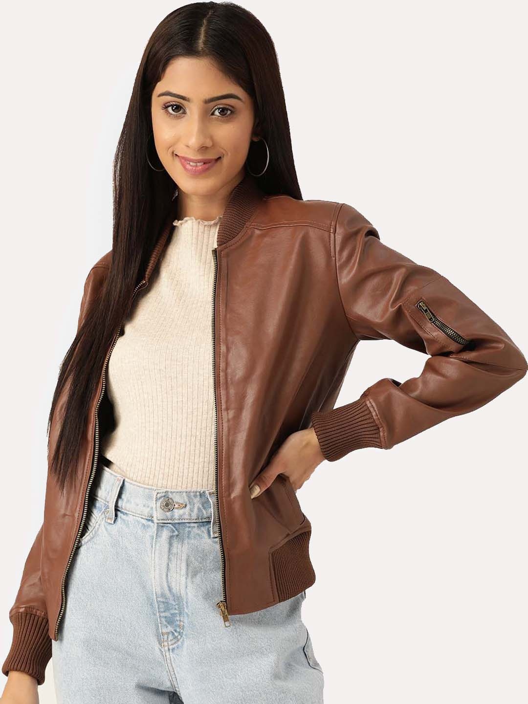 

Leather Retail Women Brown Crop Outdoor Biker Jacket