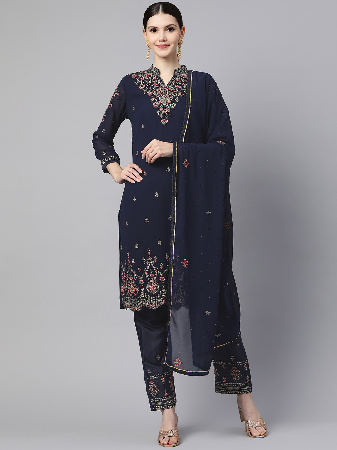 

Readiprint Fashions Navy Blue Embroidered Semi-Stitched Dress Material