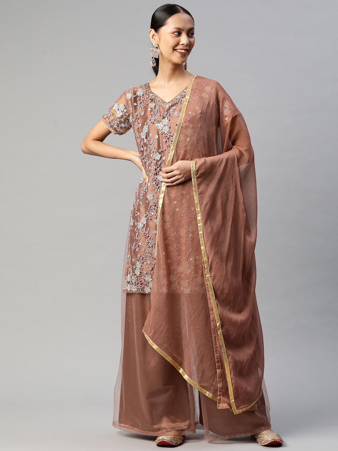 

Readiprint Fashions Mauve Embroidered Semi-Stitched Dress Material