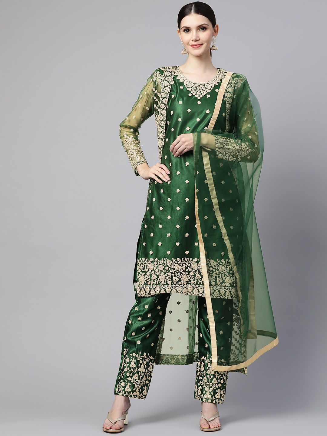 

Readiprint Fashions Green & Gold-Toned Embroidered Semi-Stitched Dress Material