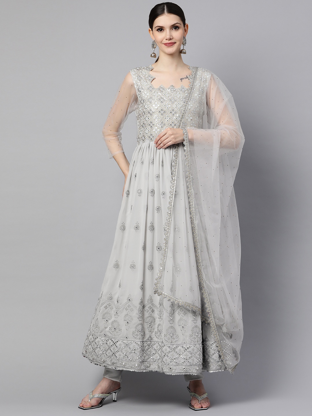 

Readiprint Fashions Grey Embroidered Semi-Stitched Dress Material