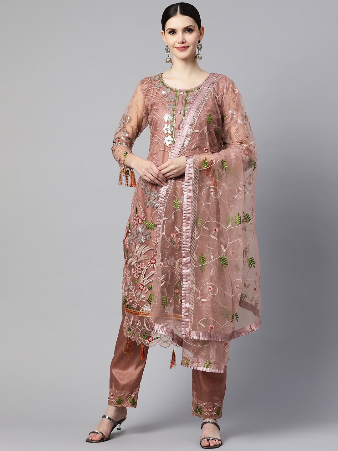 

Readiprint Fashions Mauve Embroidered Semi-Stitched Dress Material