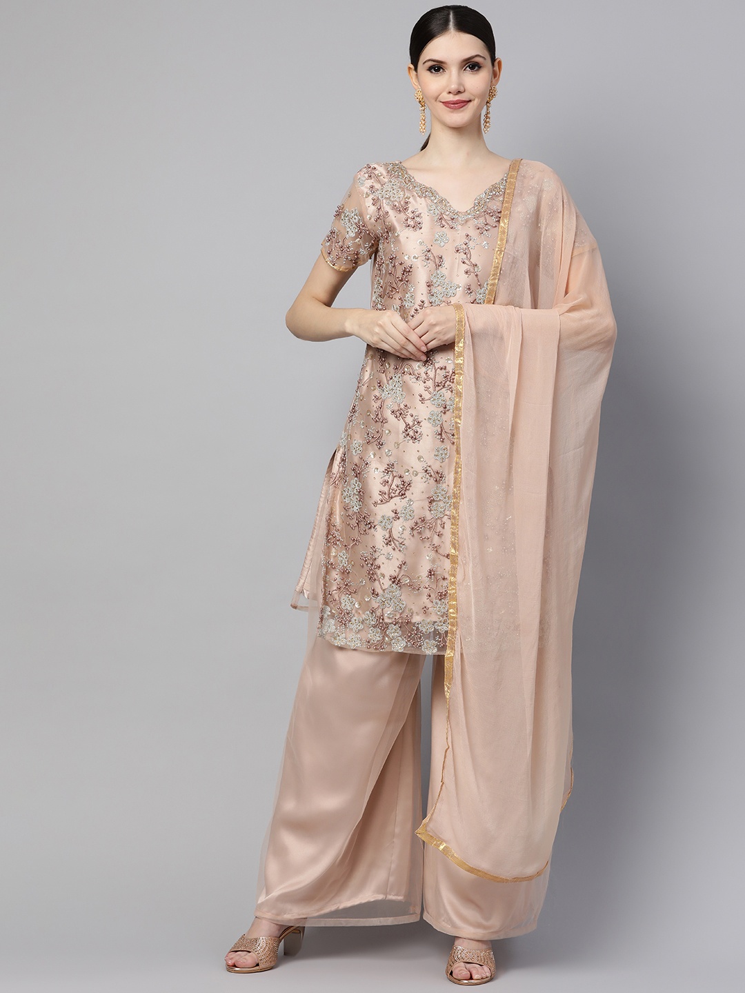 

Readiprint Fashions Beige Embroidered Semi-Stitched Dress Material