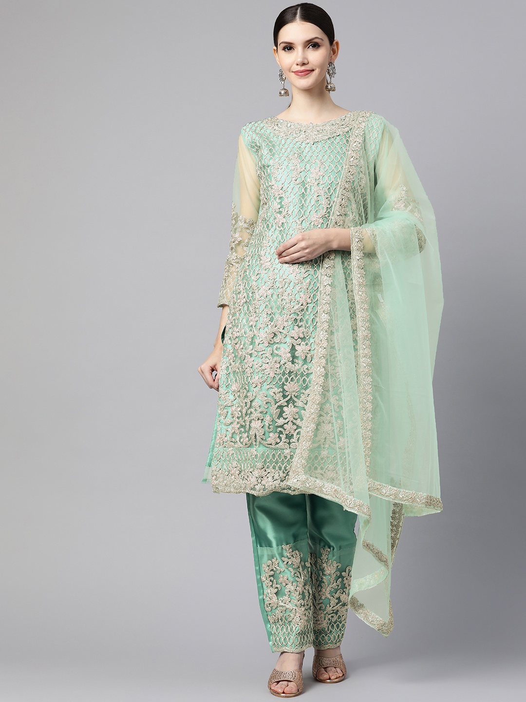 

Readiprint Fashions Green Embroidered Semi-Stitched Dress Material