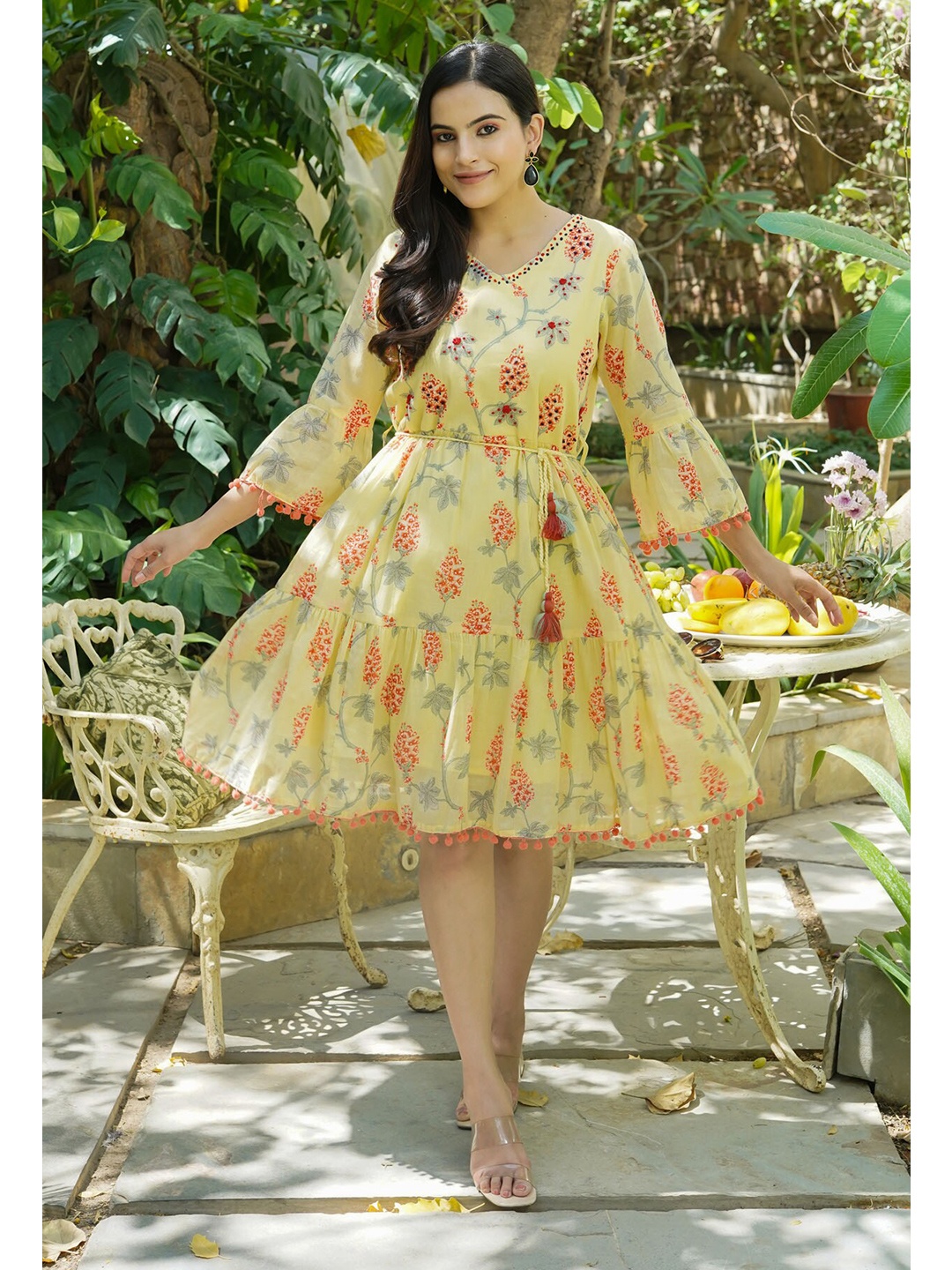 

FASHION DWAR Women Yellow Floral A-Line Dress