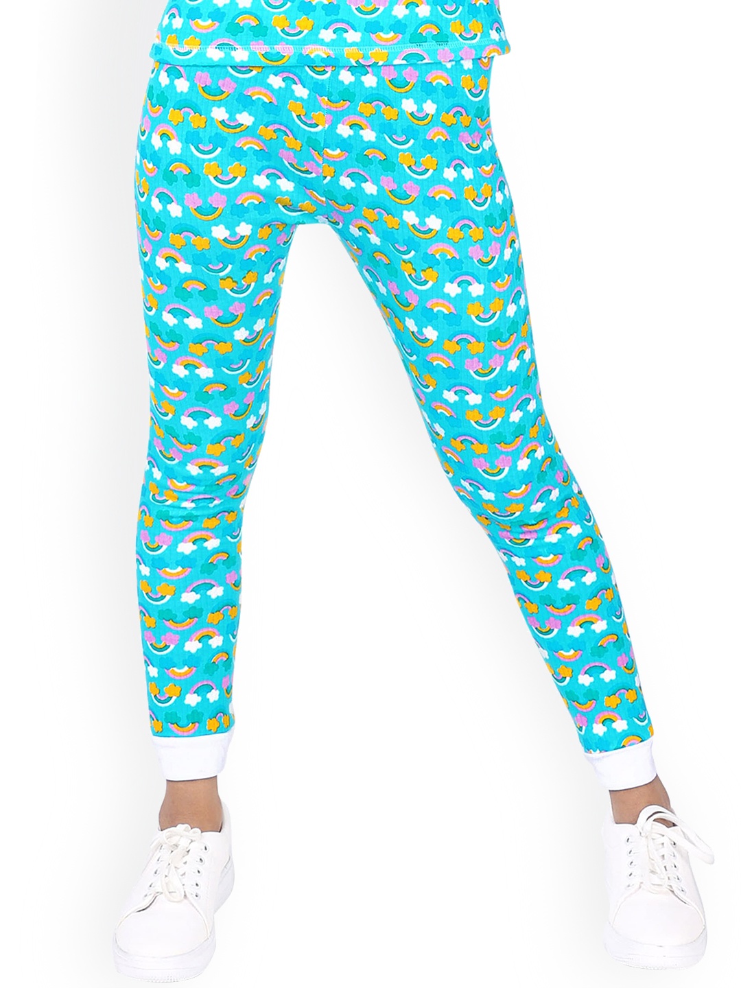 

DChica Girls Blue Rainbow Printed Cotton Thermal Bottoms