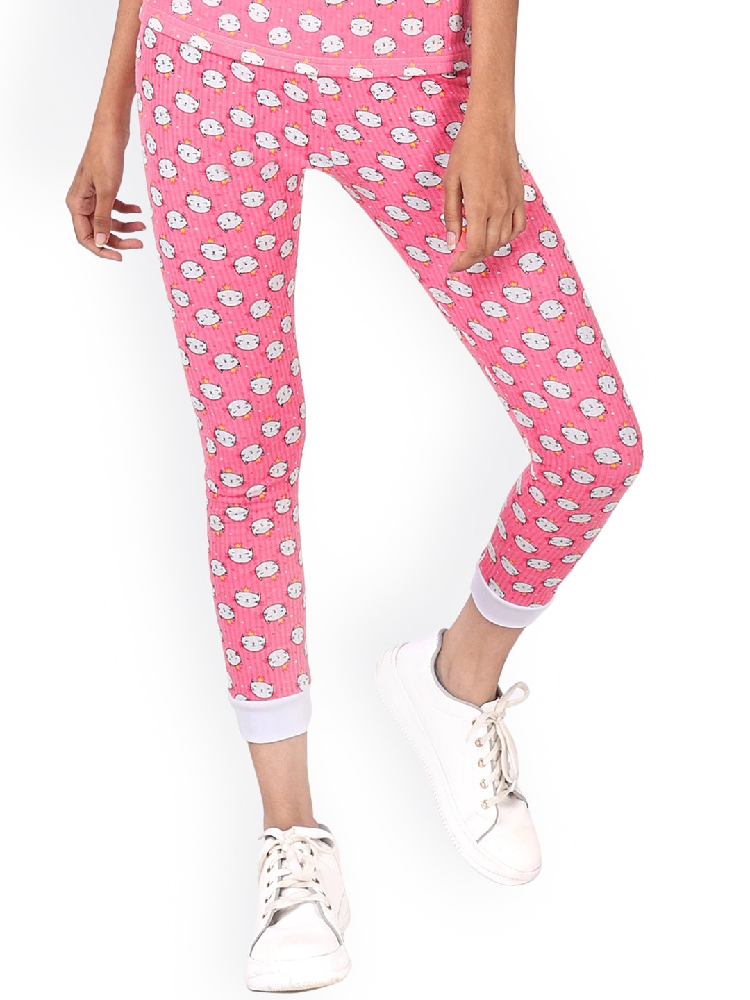 

DChica Girls Pink Cat Printed Cotton Thermal Bottoms