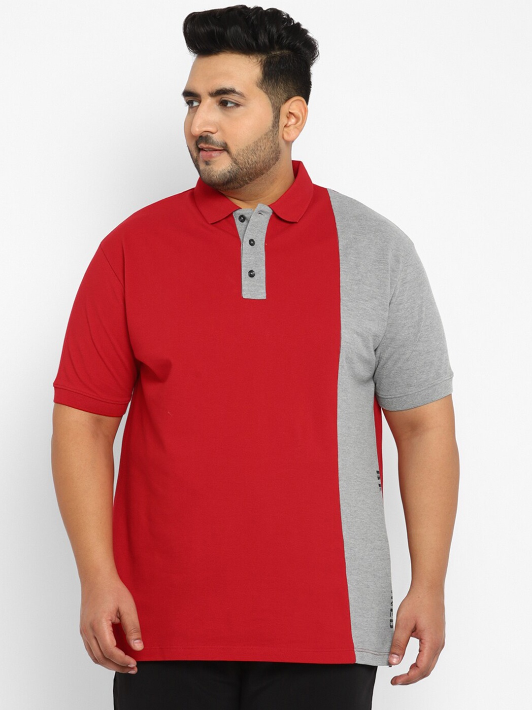 

Yuuki Men Red & Grey Colourblocked Polo Collar T-shirt