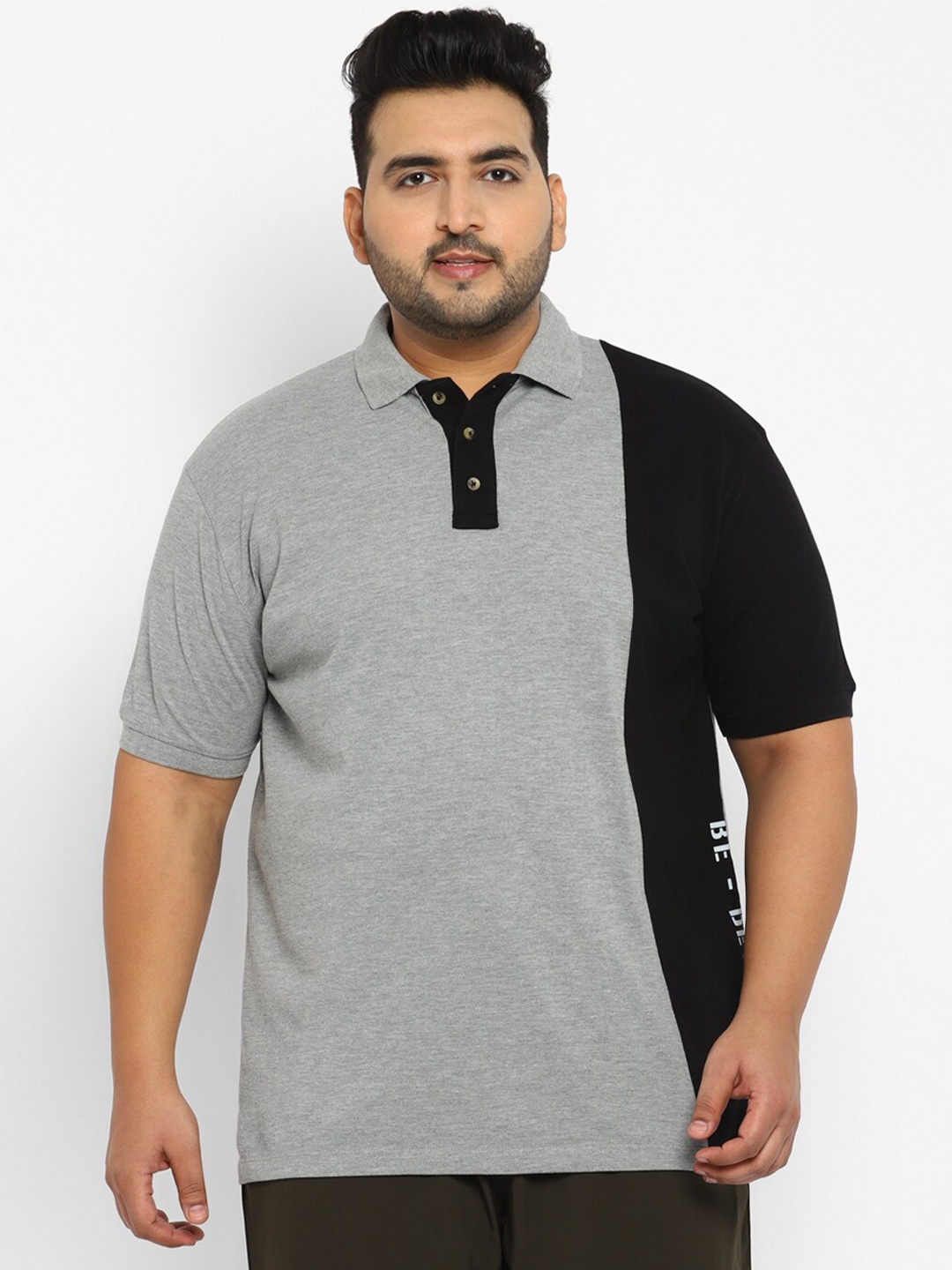 

Yuuki Men Grey Melange Colourblocked Polo Collar Cotton T-shirt