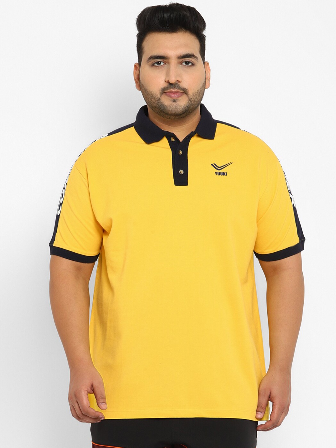 

Yuuki Men Yellow Brand Logo Polo Collar Cotton T-shirt