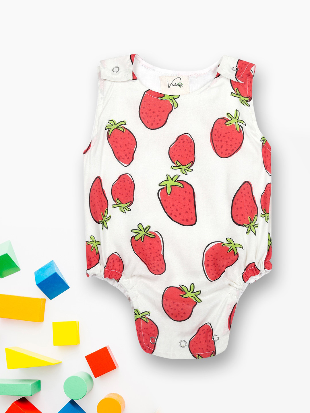 

Vastrarth Kids Red and White Printed Bamboo Boadysuit