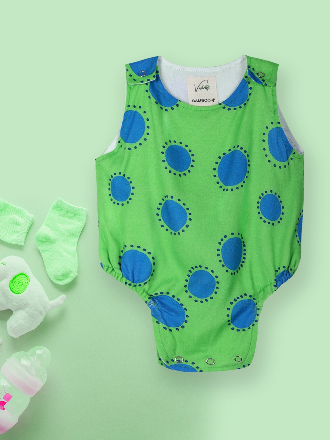 

Vastrarth Kids Green & Blue Printed Bodysuit