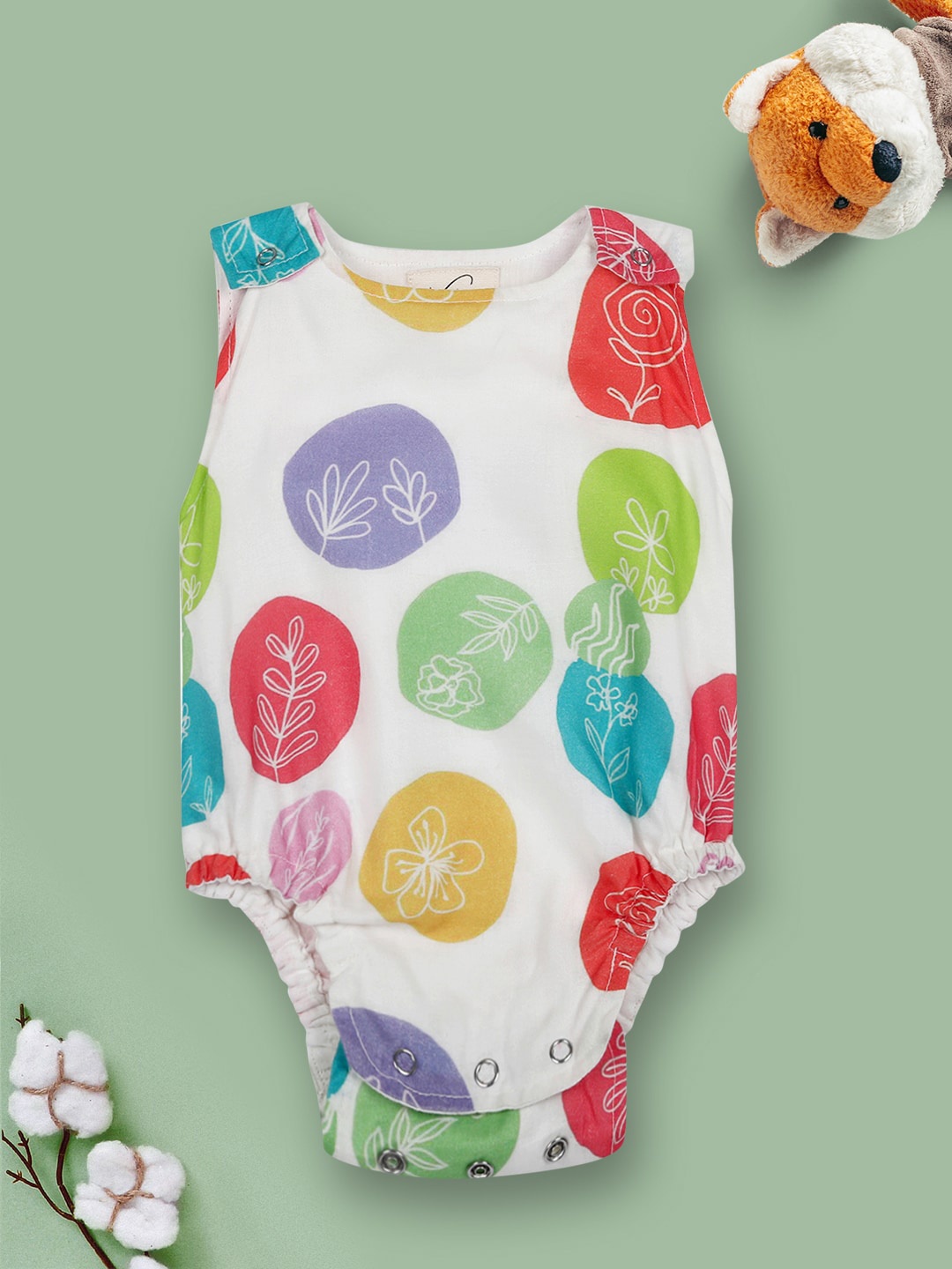 

Vastrarth Infants White & Red Printed Rompers
