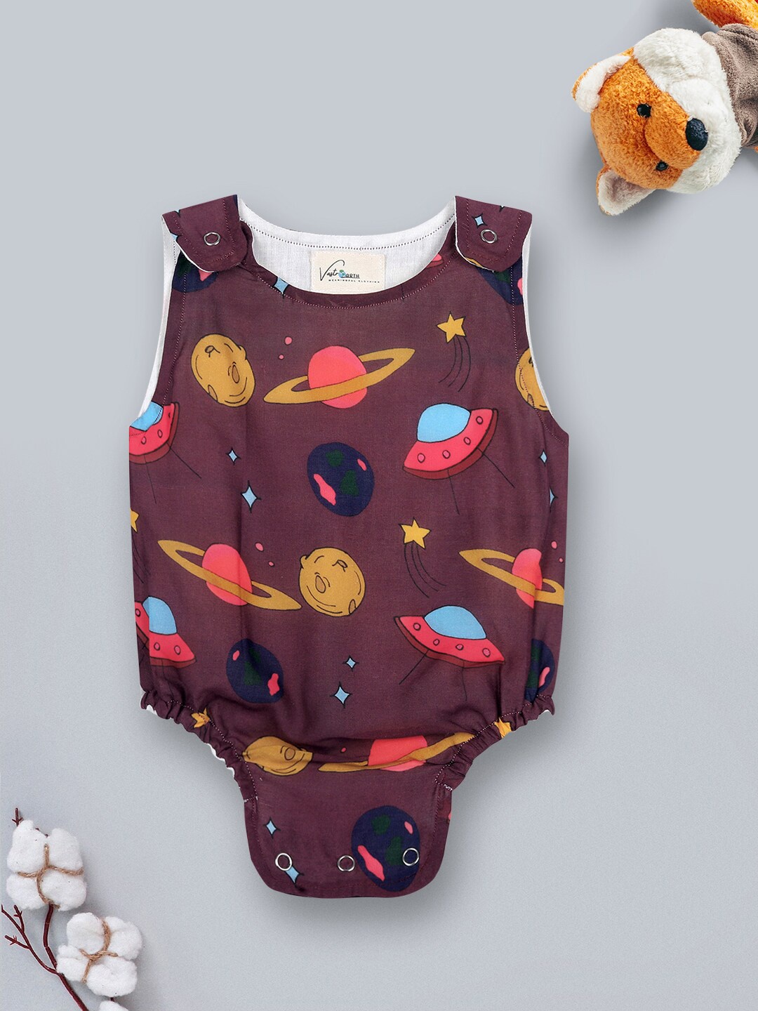 

Vastrarth Kids Purple Printed Sleeveless Organic Cotton Bodysuit