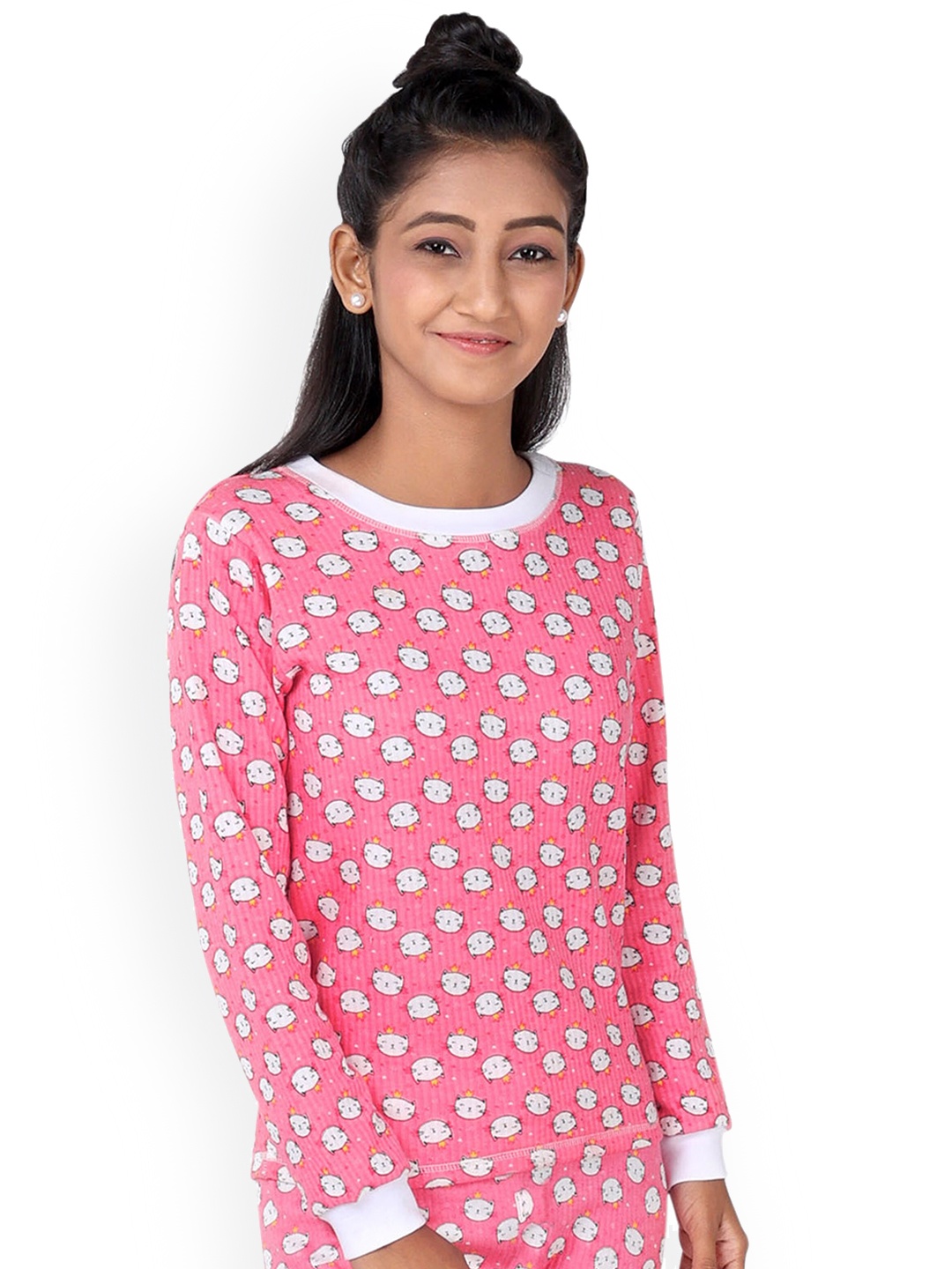 

DChica Girls Printed Cotton Thermal Tops, Pink