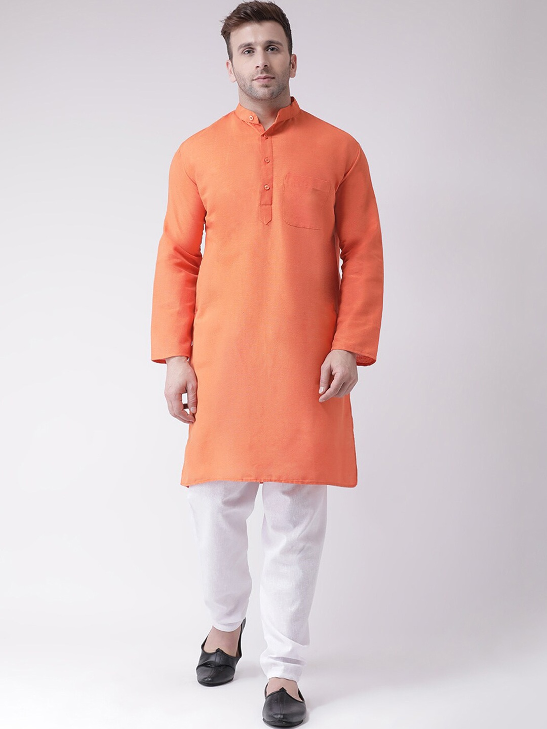 

RIAG Men Solid full sleeves long kurta and Churidar set, Orange