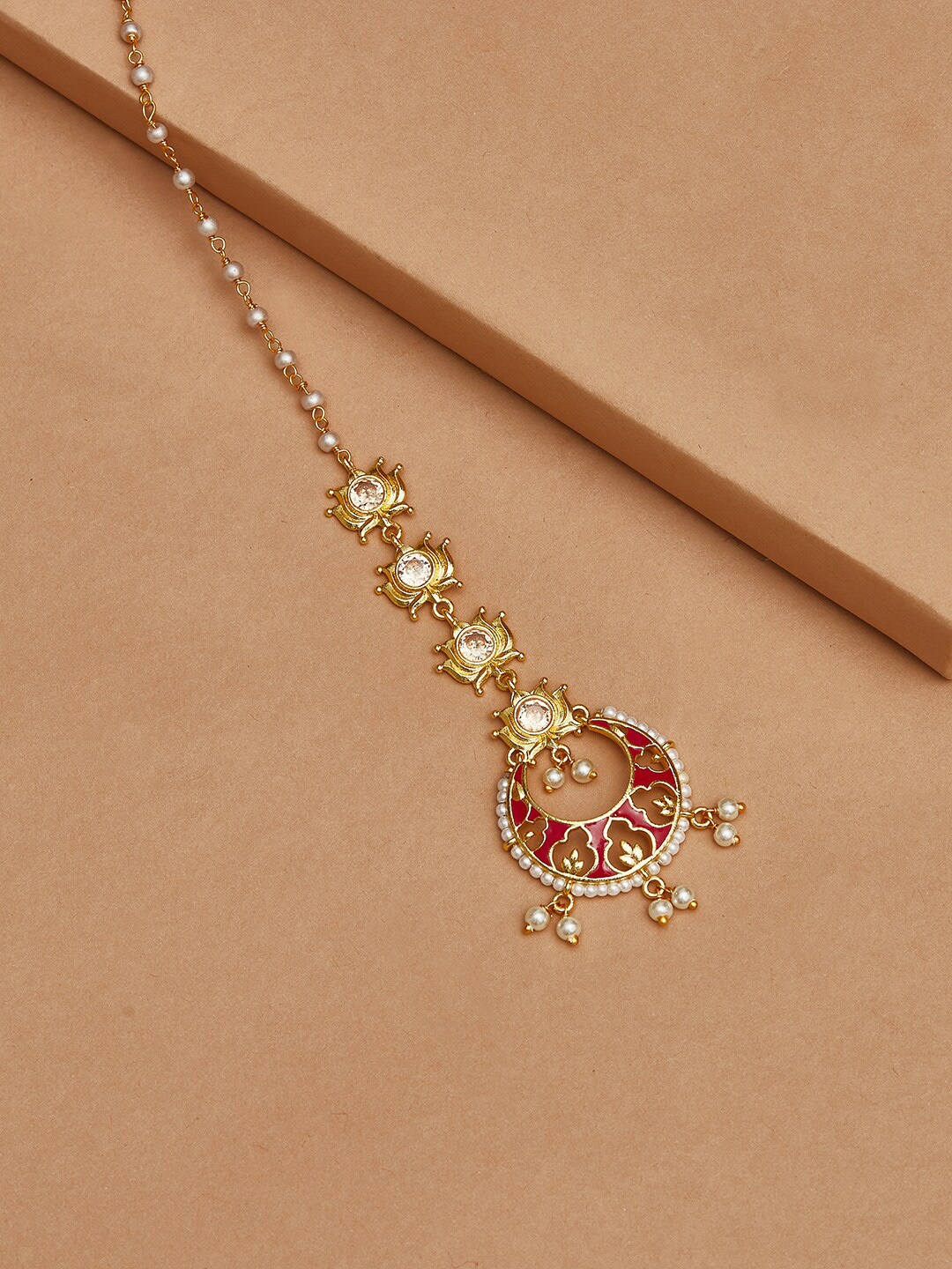

Voylla Gold-Plated Faux Pearls Embellished Maang Tika Head Jewellery