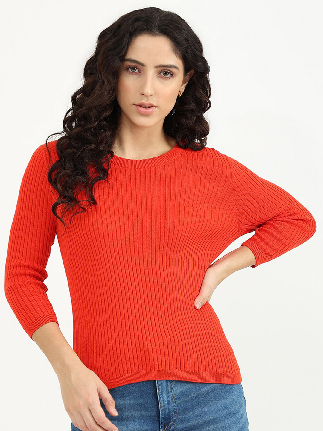 

United Colors of Benetton Women Red Ribbed Pullover