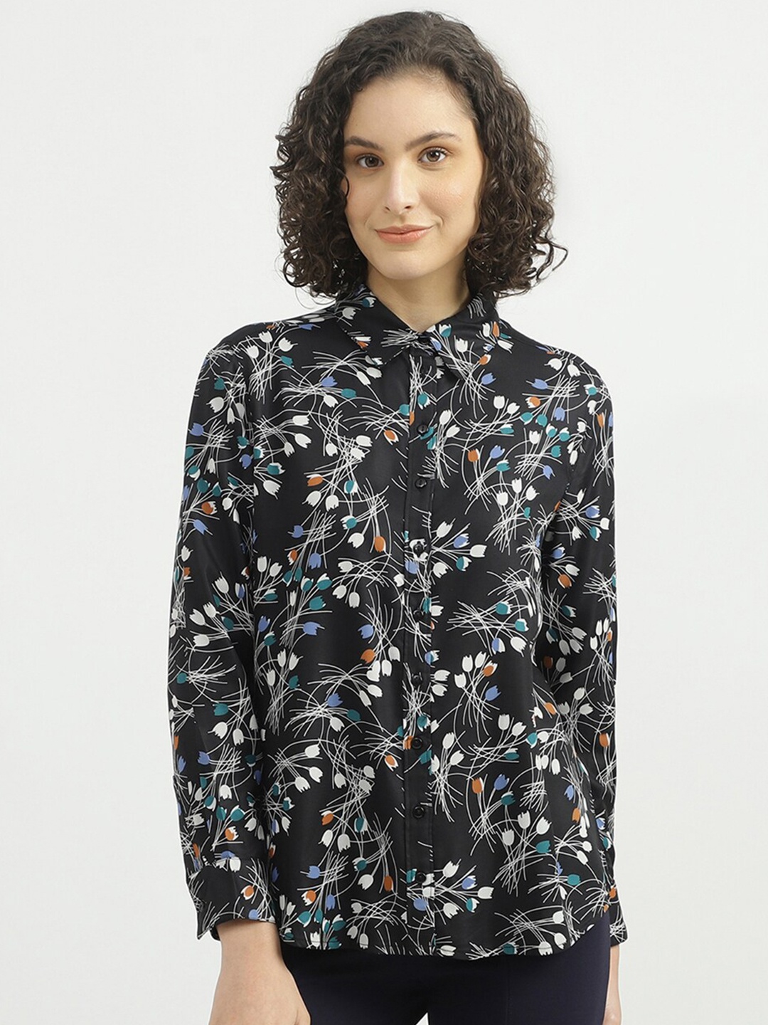 

United Colors of Benetton Women Black Floral Printed Casual Shirt