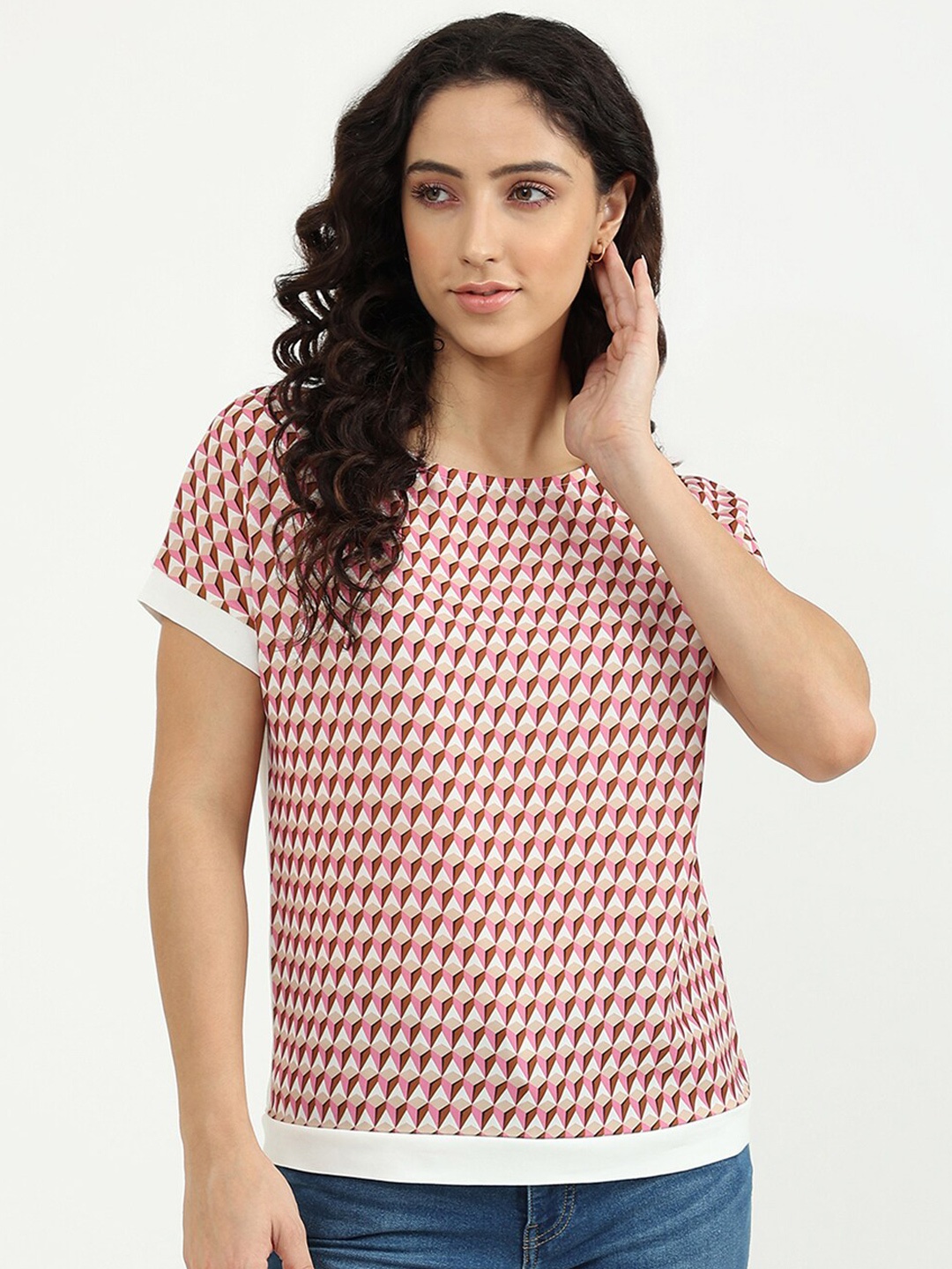 

United Colors of Benetton Pink Geometric Print Extended Sleeves Top