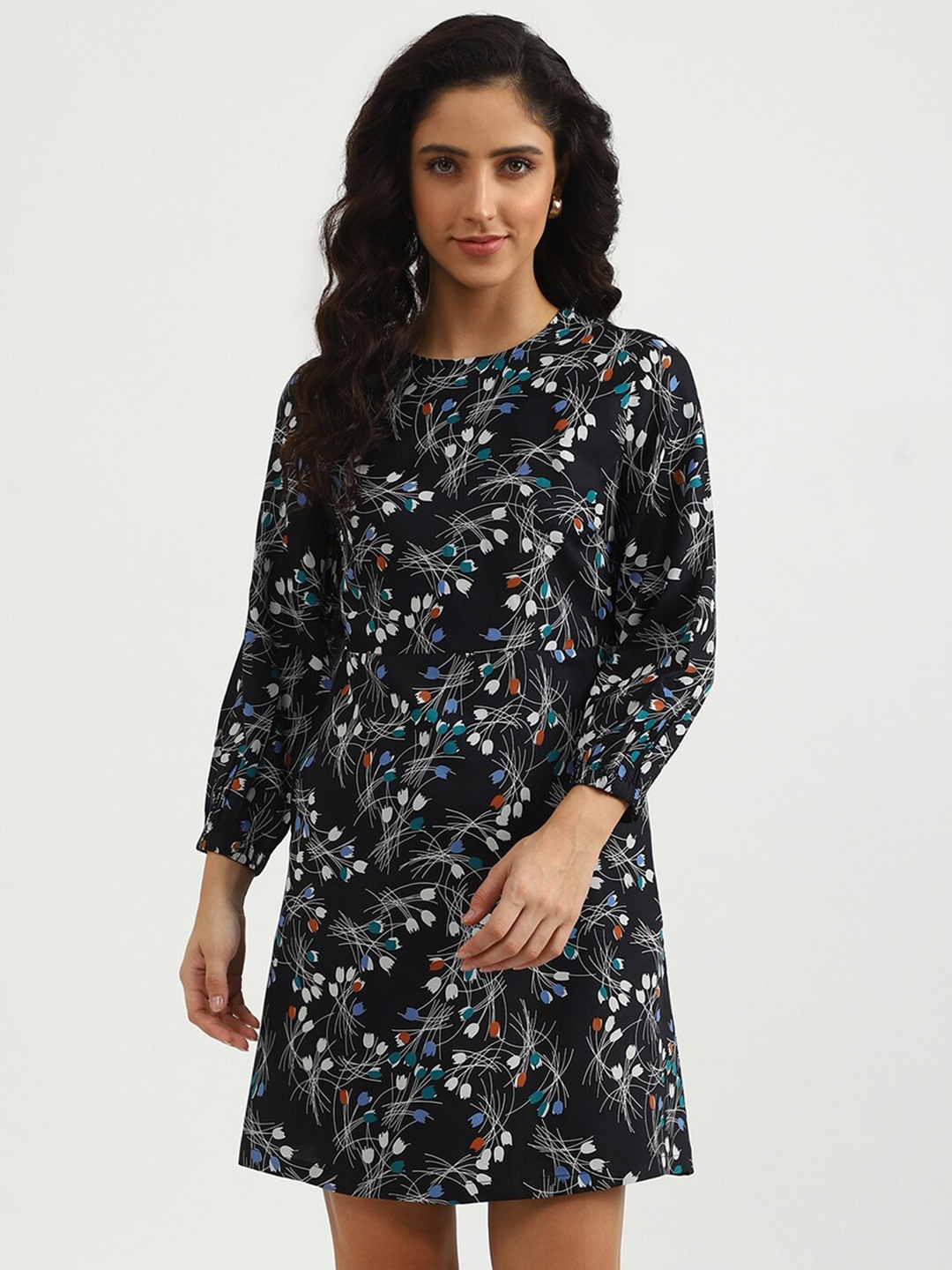 

United Colors of Benetton Black Floral Printed A-Line Dress