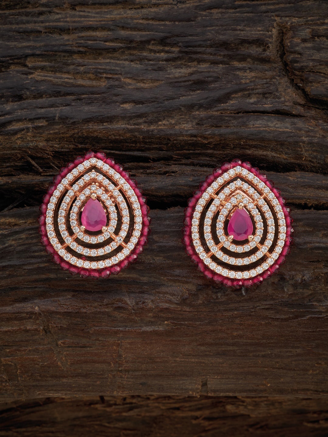 

Kushal's Fashion Jewellery Pink & White Rose Gold-Plated Ruby Studs Earrings