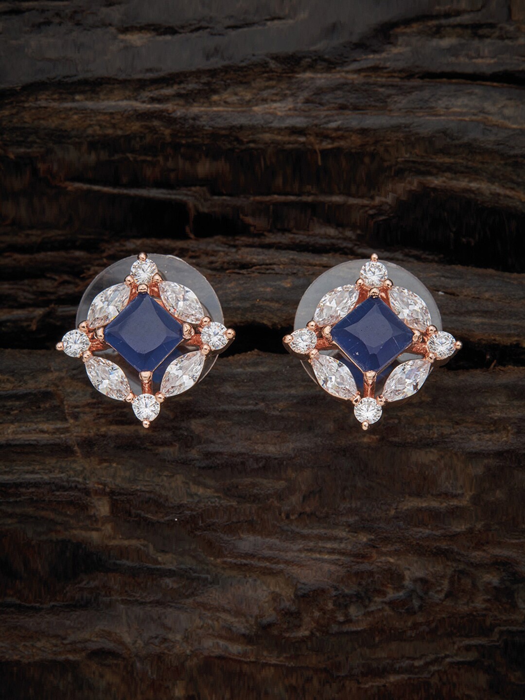 

Kushal's Fashion Jewellery Blue & White Rose Gold-Plated Square Studs Earrings