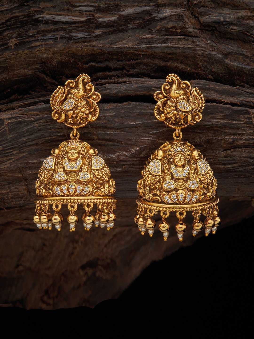 

Kushal's Fashion Jewellery Gold-plated White Antique Classic Jhumkas Earrings