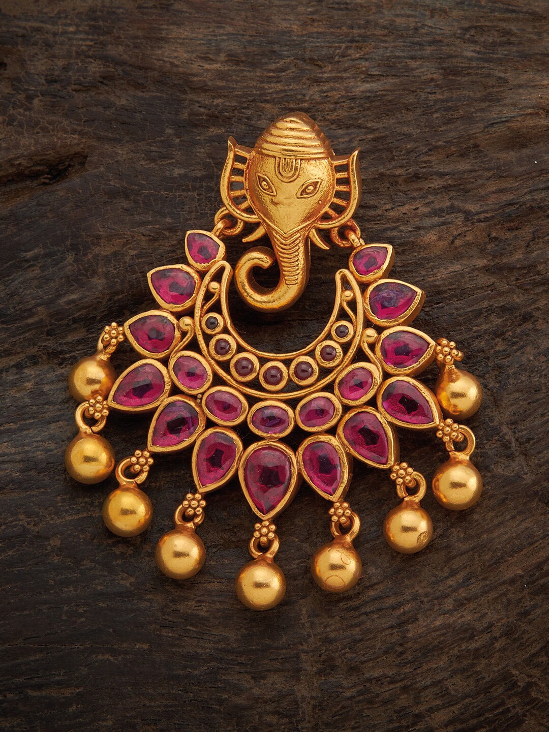 

Kushal's Fashion Jewellery Gold-Toned Red Artificial Stone Studded 92.5 Pure Silver Pendant