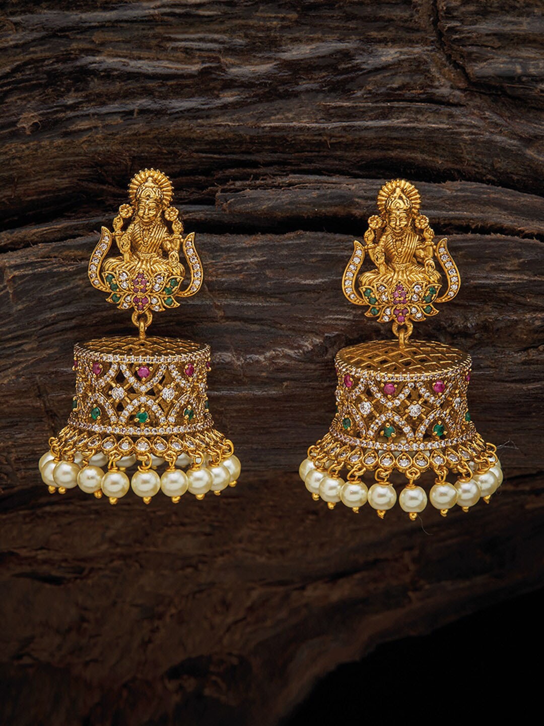 

Kushal's Fashion Jewellery Gold-Plated & Pink Classic Antique Jhumkas Earrings