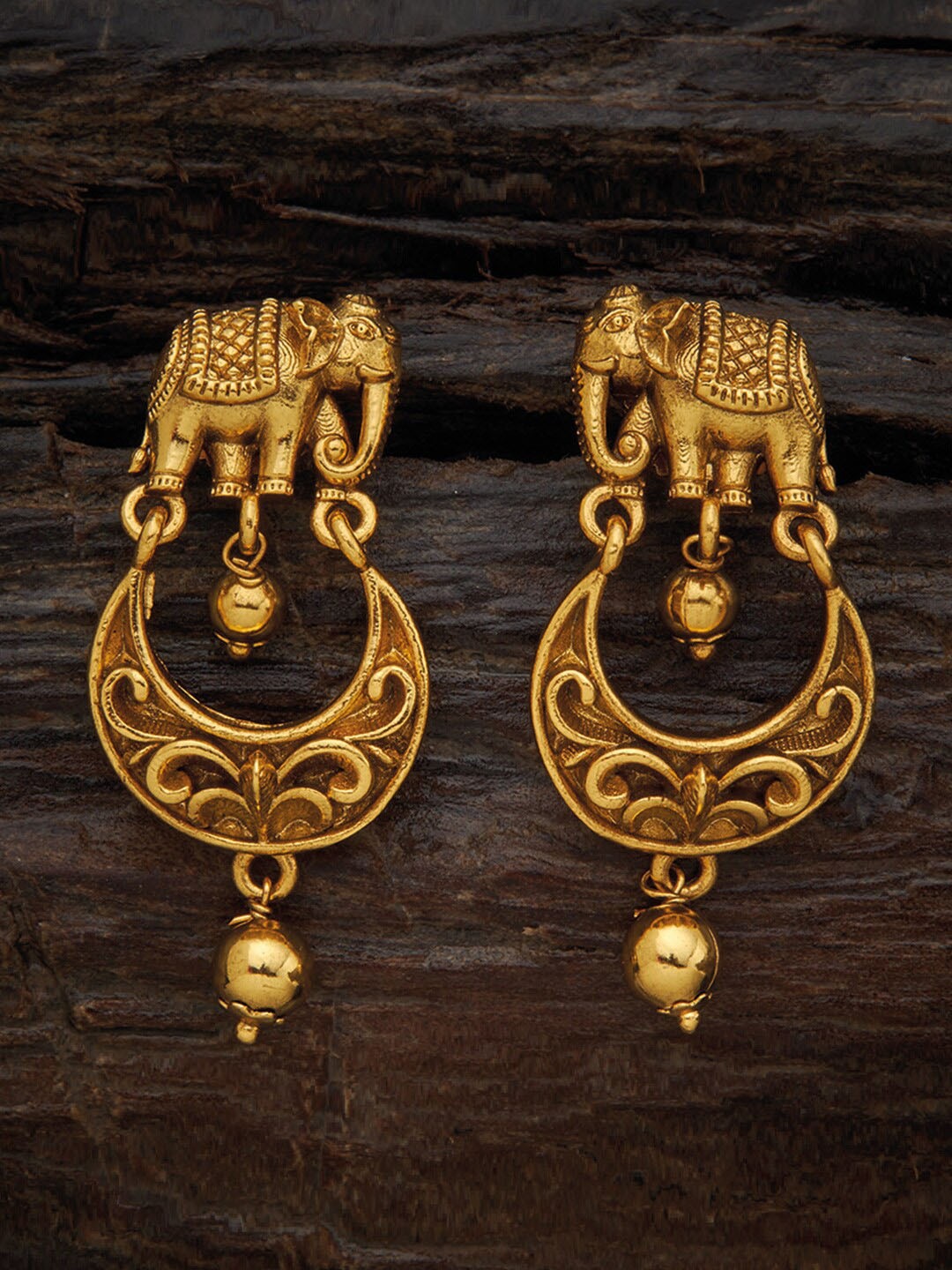 

Kushal's Fashion Jewellery Gold-Toned Antique Crescent Shaped Drop Earrings