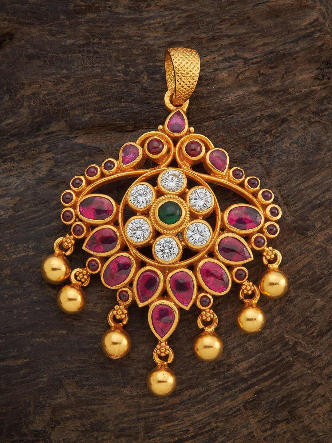 

Kushals Fashion Jewellery 92.5 Silver Gold-Toned Red Stone-Studded Pendant
