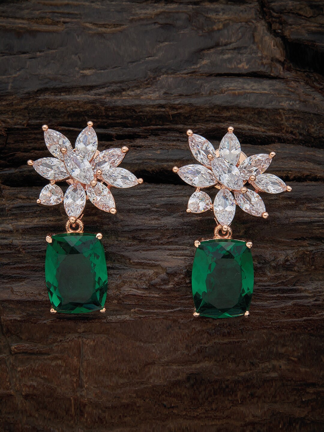 

Kushal's Fashion Jewellery Green & White Rose Gold-Plated Floral Drop Earrings