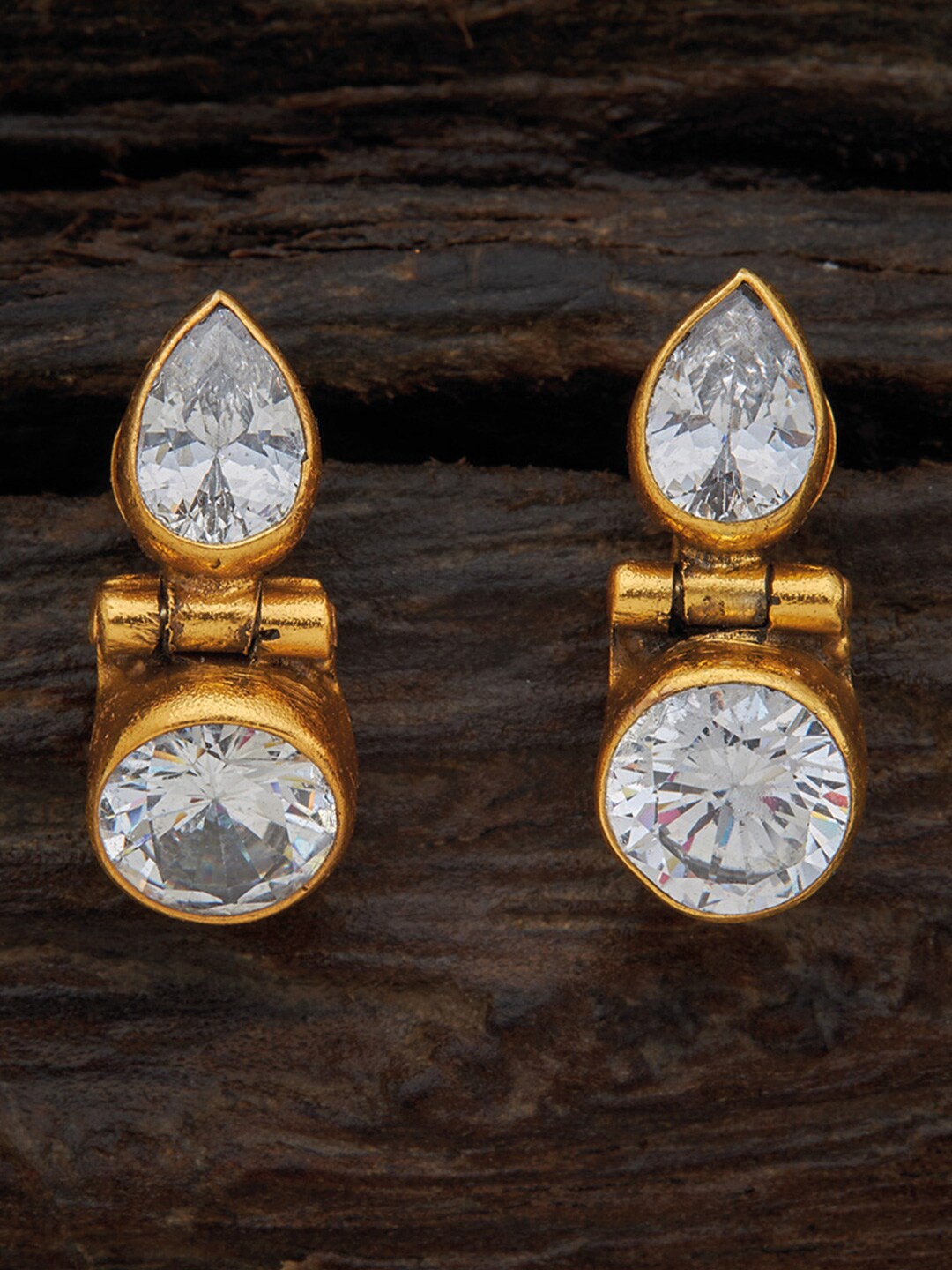 

Kushal's Fashion Jewellery 92.5 Pure Silver White & Gold-Plated Studs Earrings