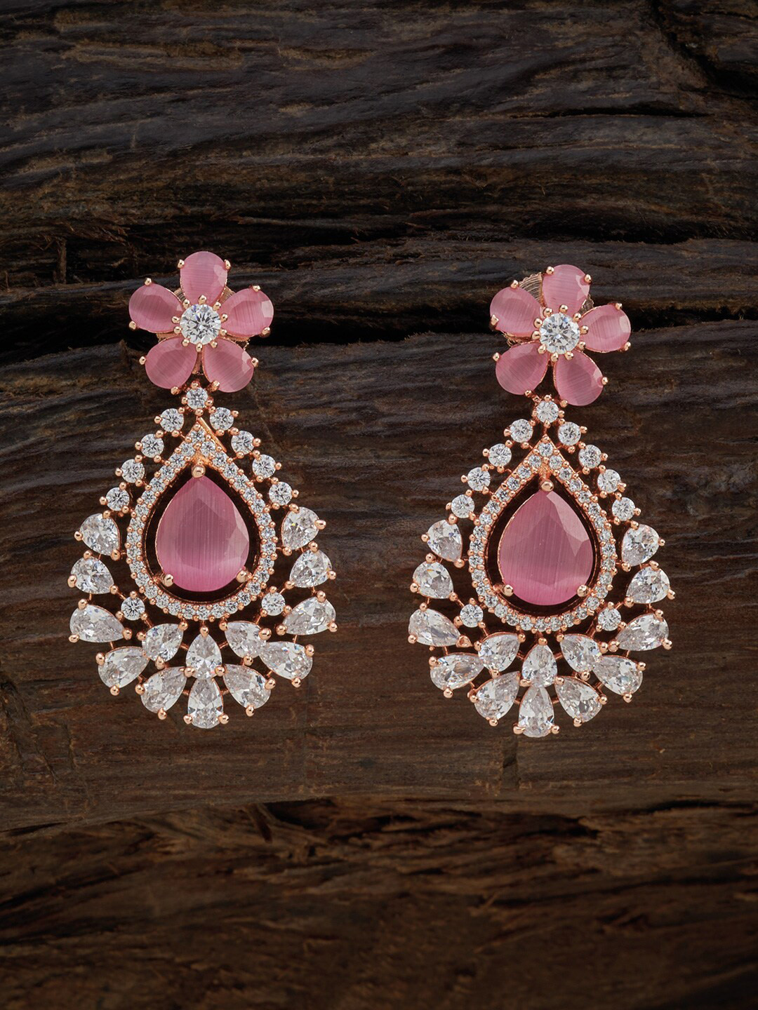 

Kushal's Fashion Jewellery Pink & White Rose Gold-Plated Teardrop Shaped Drop Earrings