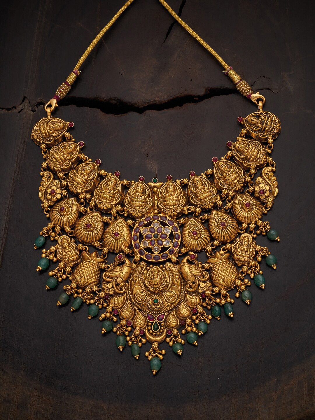 

Kushal's Fashion Jewellery Red & Green Silver Temple Necklace