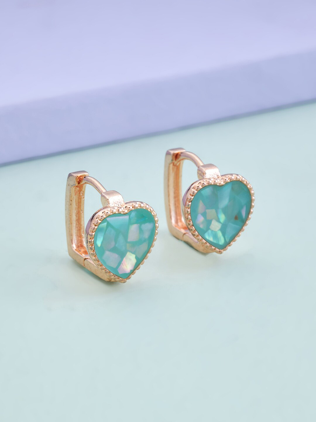 

Kushal's Fashion Jewellery Sea Green Rose-Gold Plated Heart Shaped Stud Earrings