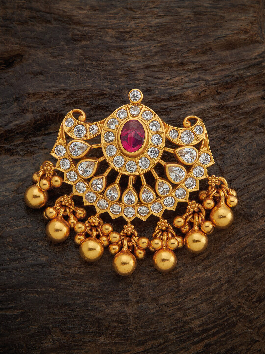 

Kushal's Fashion Jewellery 92.5 Pure Silver Gold-Toned Red & White Stones-Studded Pendant