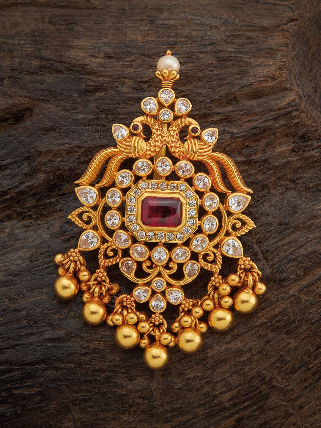 

Kushal's Fashion Jewellery 92.5 Silver Gold-Toned Red White Stone-Studded Pendant