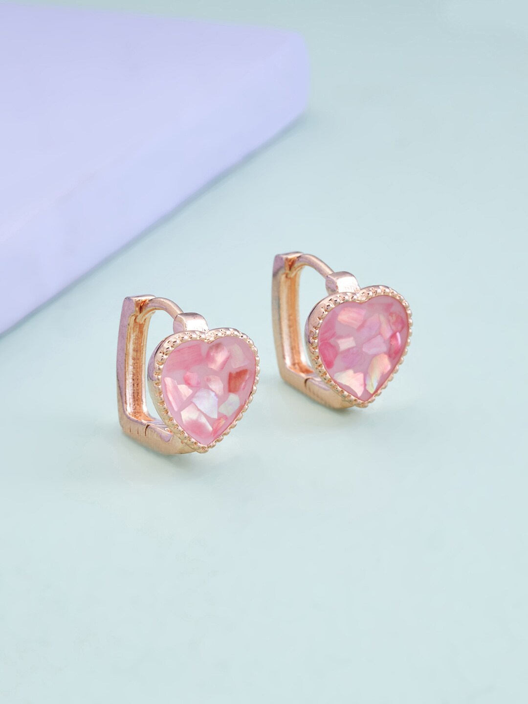 

Kushal's Fashion Jewellery Rose-Gold Plated Pink Heart Shaped Half Hoop Earrings