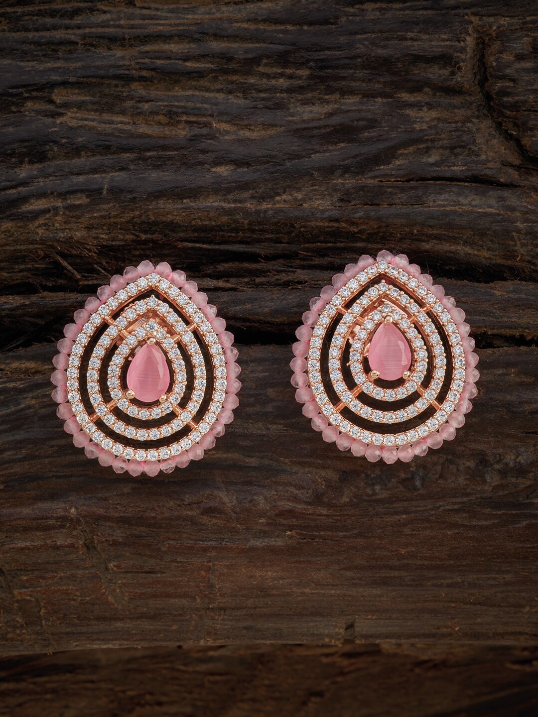

Kushal's Fashion Jewellery Rose-Gold Plated Pink Cubic Zirconia Stud Earrings