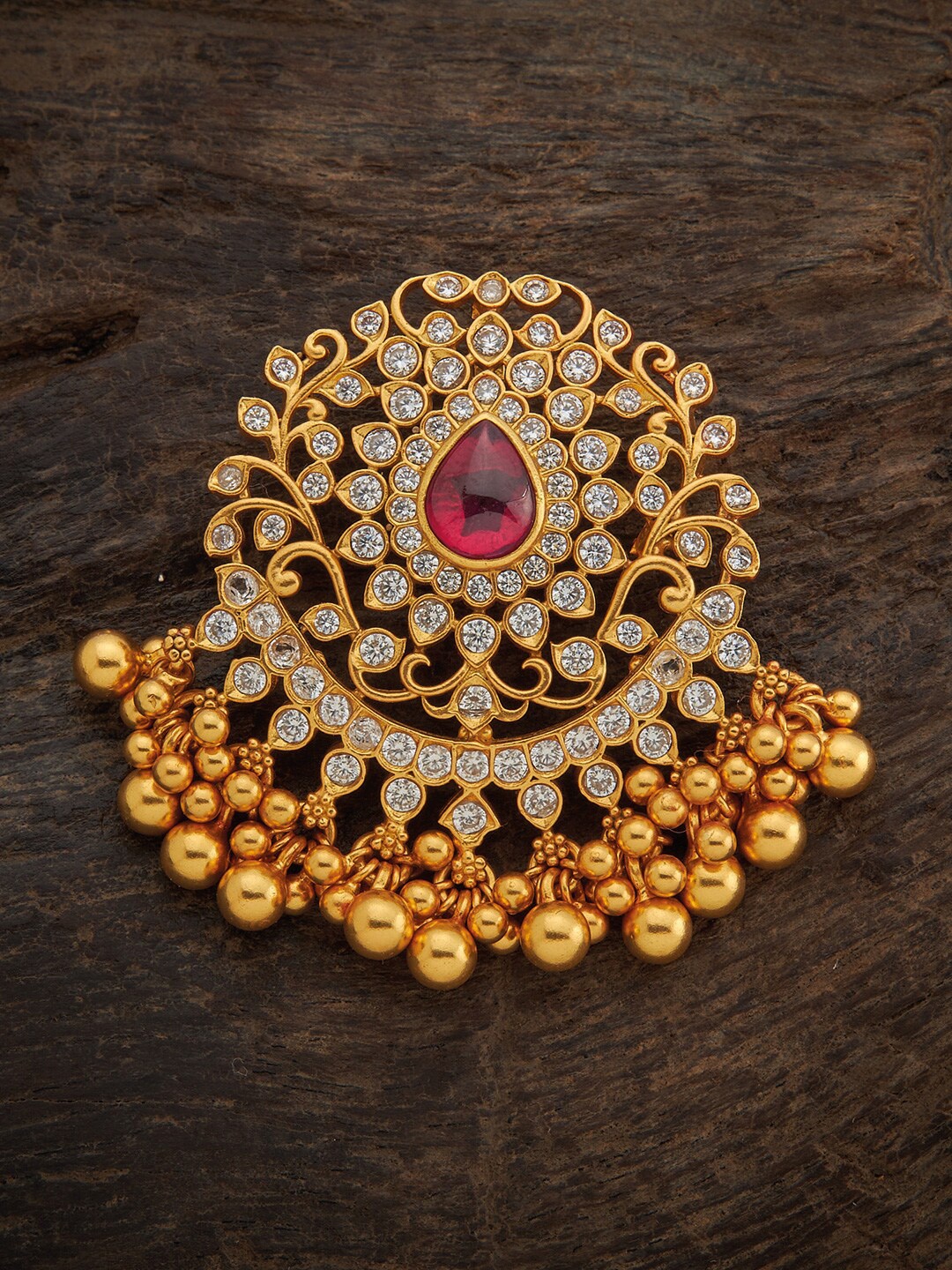 

Kushal's Fashion Jewellery 92.5 Pure Silver Gold-Toned & Red Stones-Studded Pendant