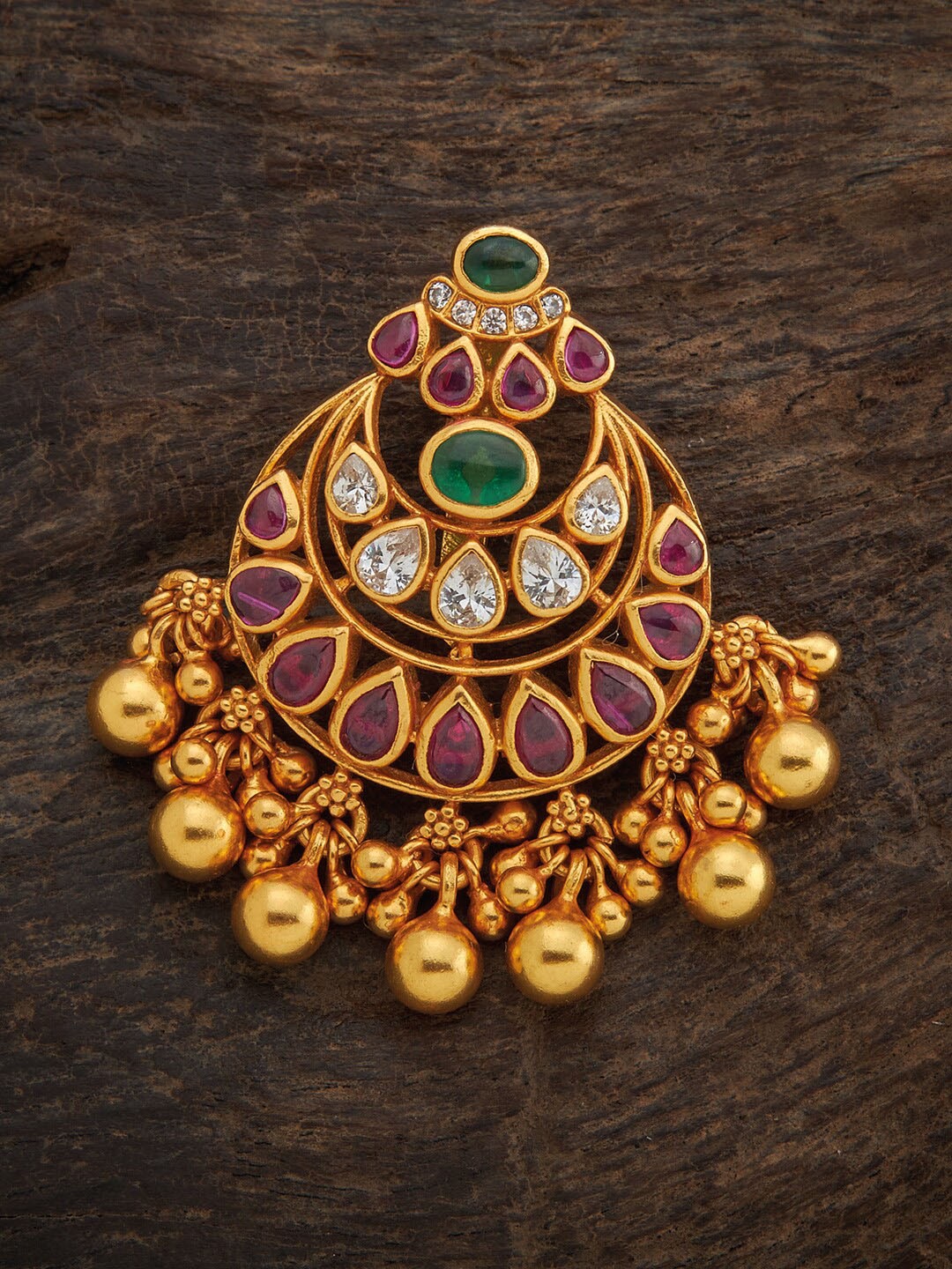 

Kushal's Fashion Jewellery 92.5 Pure Silver Gold-Toned Red Stones-Studded Pendant
