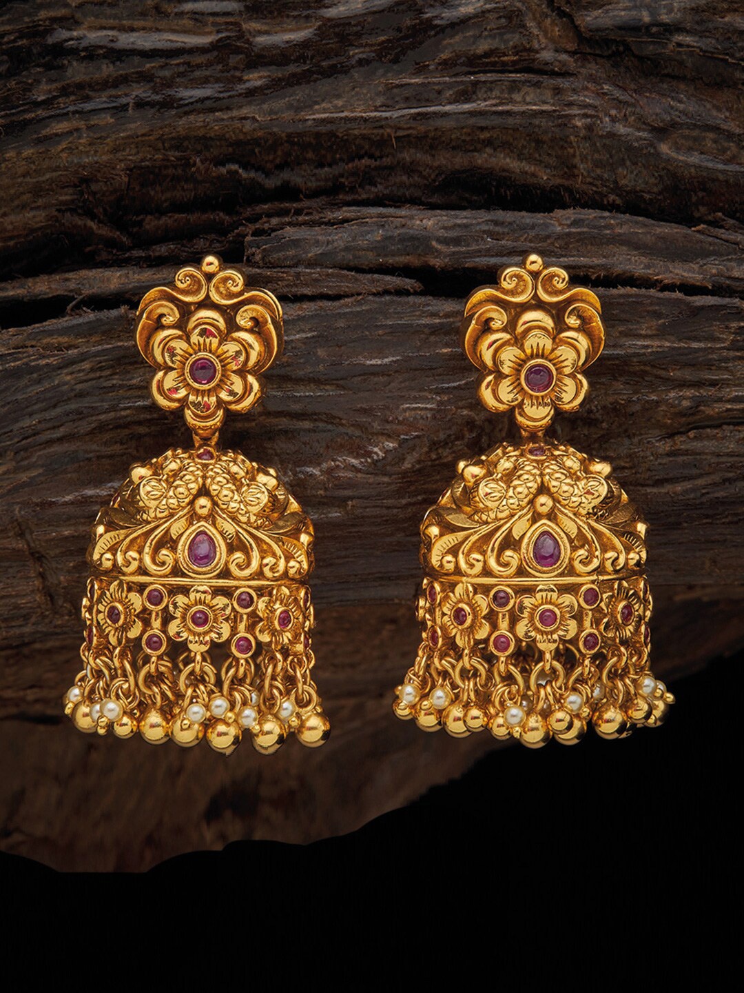 

Kushal's Fashion Jewellery Green 92.5 Pure Silver Classic Jhumka Earrings, Gold