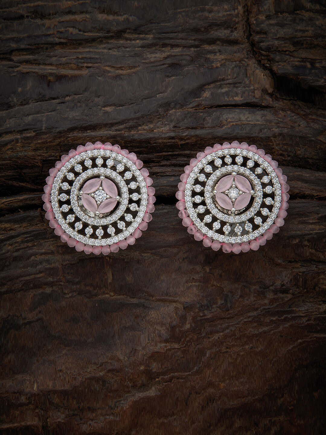 

Kushal's Fashion Jewellery Rhodium Plated Pink Circular Studs Earrings