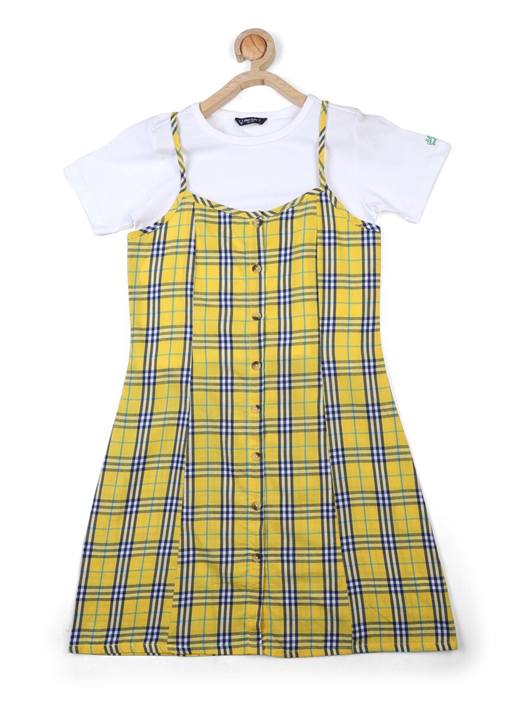 

Allen Solly Junior Yellow Checked A-Line Shoulder Strap Dress and T-Shirt