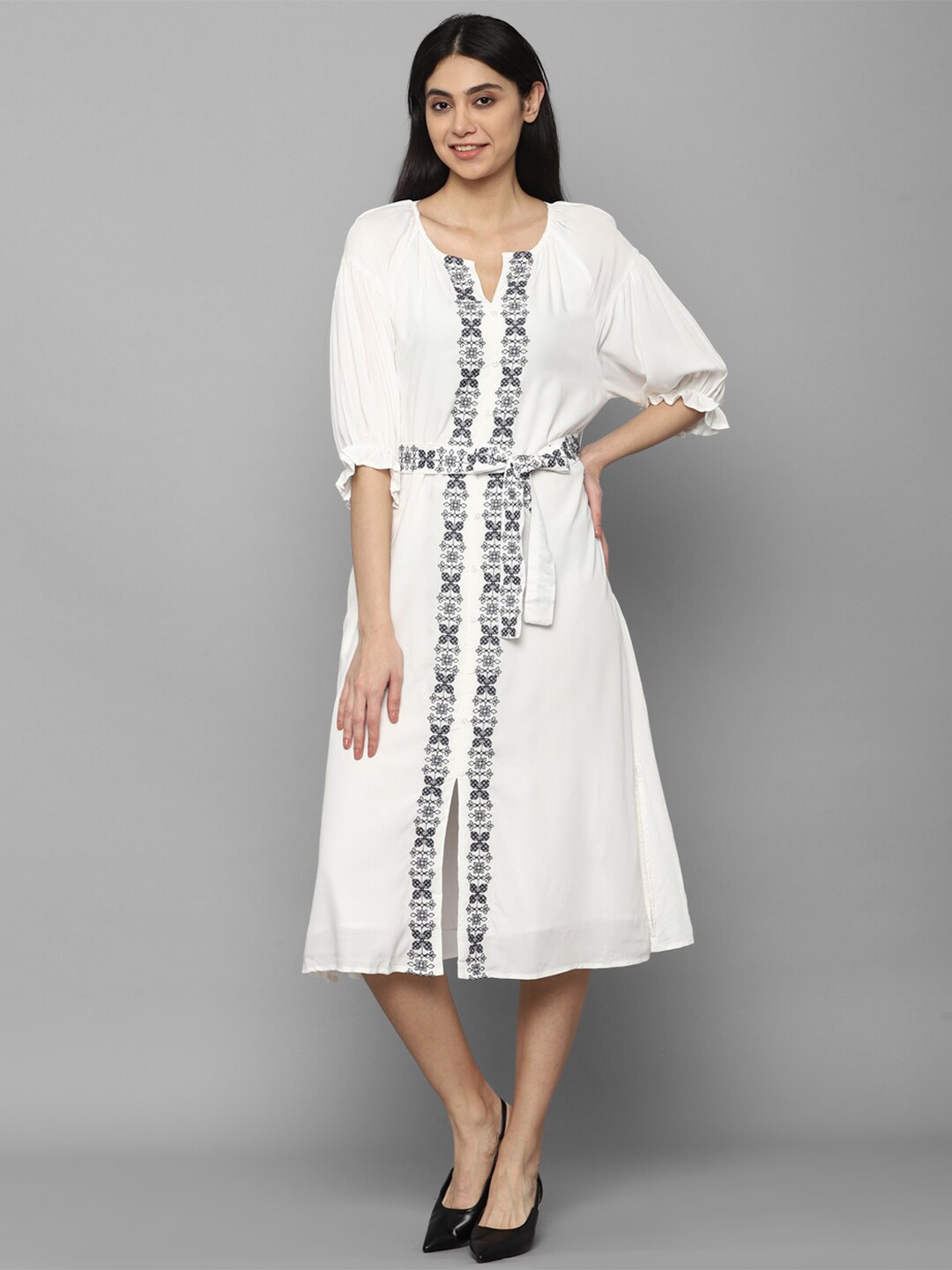 

Allen Solly Woman Women White & Black A-Line Pure Cotton Midi Dress
