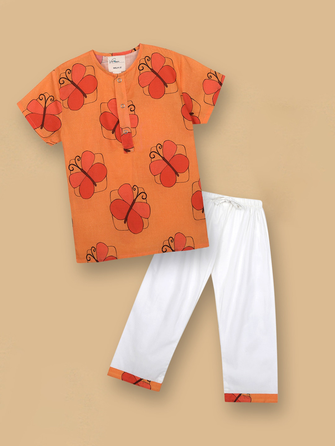 

Vastrarth Unisex Kids Orange & White Printed Cotton Night suit